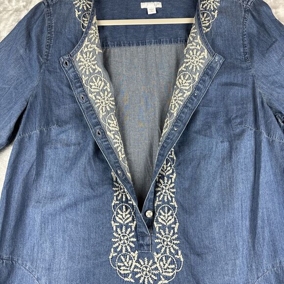 J.Jill‎ Denim Chambray Tunic Dress Women's Large Embroidered with Pockets (0918) - Picture 6 of 13